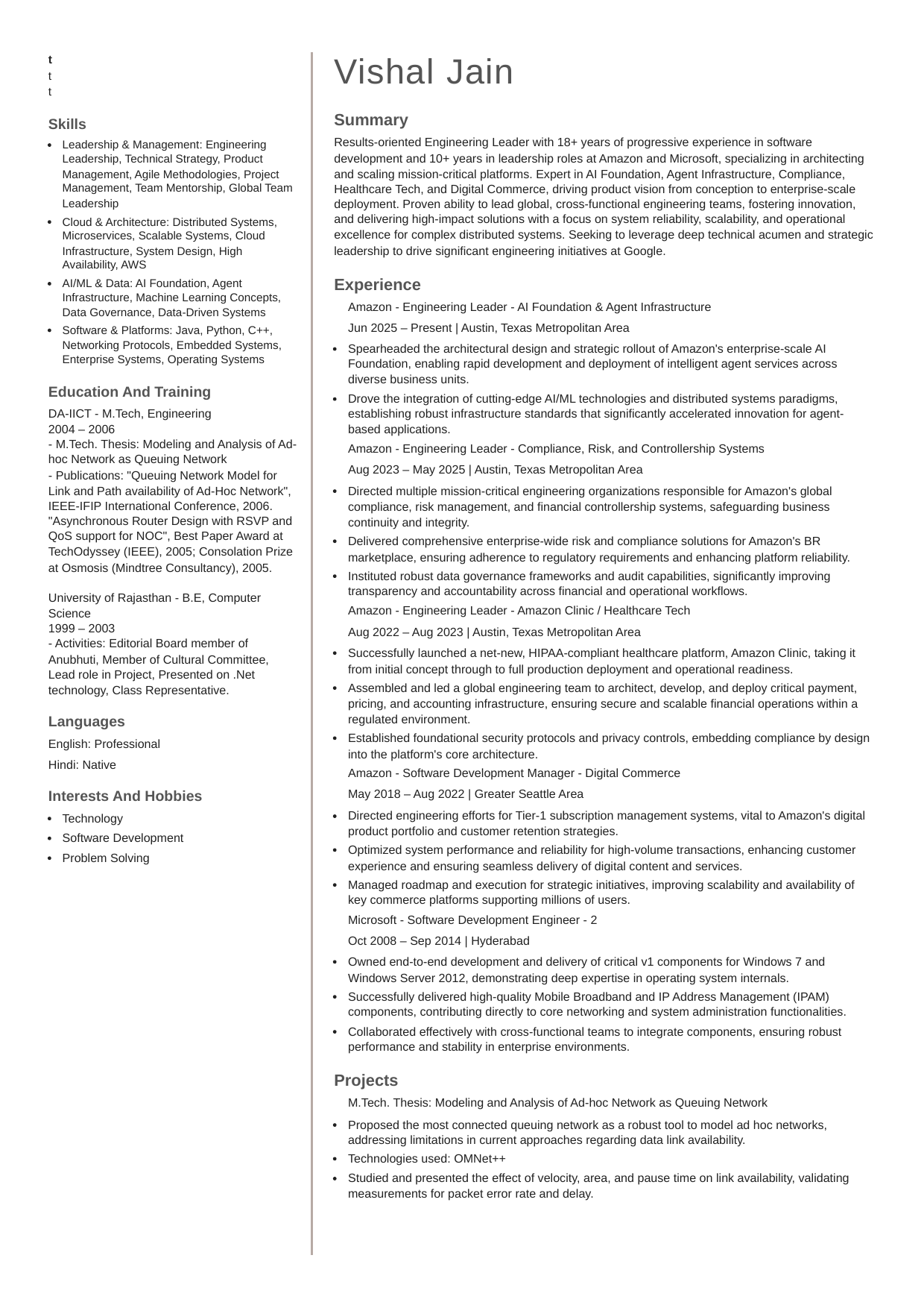 Engineering Leader resume sample
